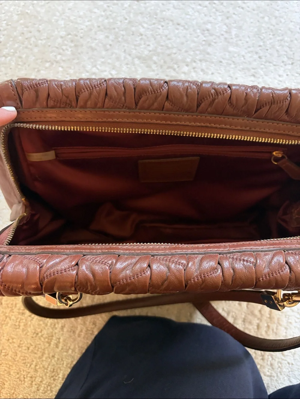 Coach Bag Madison Gathered Chevron Leather Madeline Satchel 25985 Putty